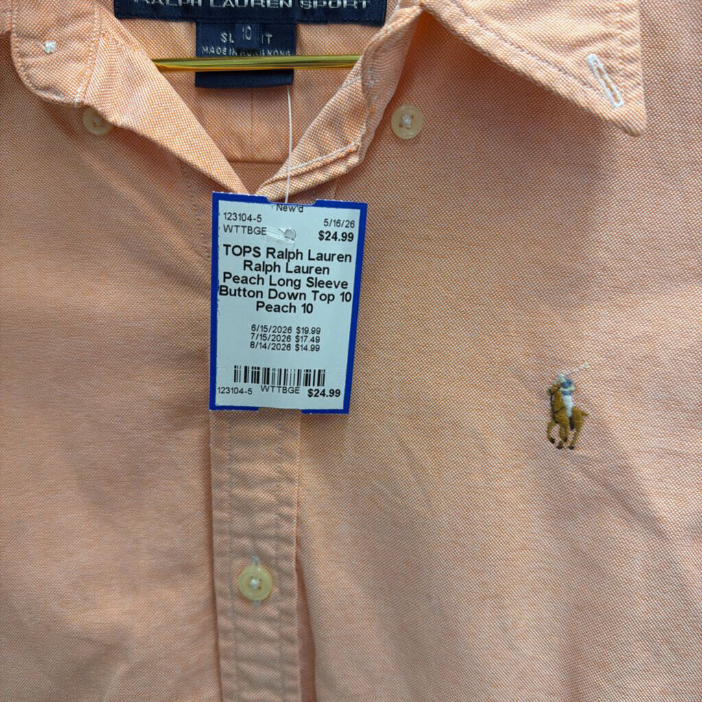 Ralph Lauren Peach Long Sleeve Button Down Top 10