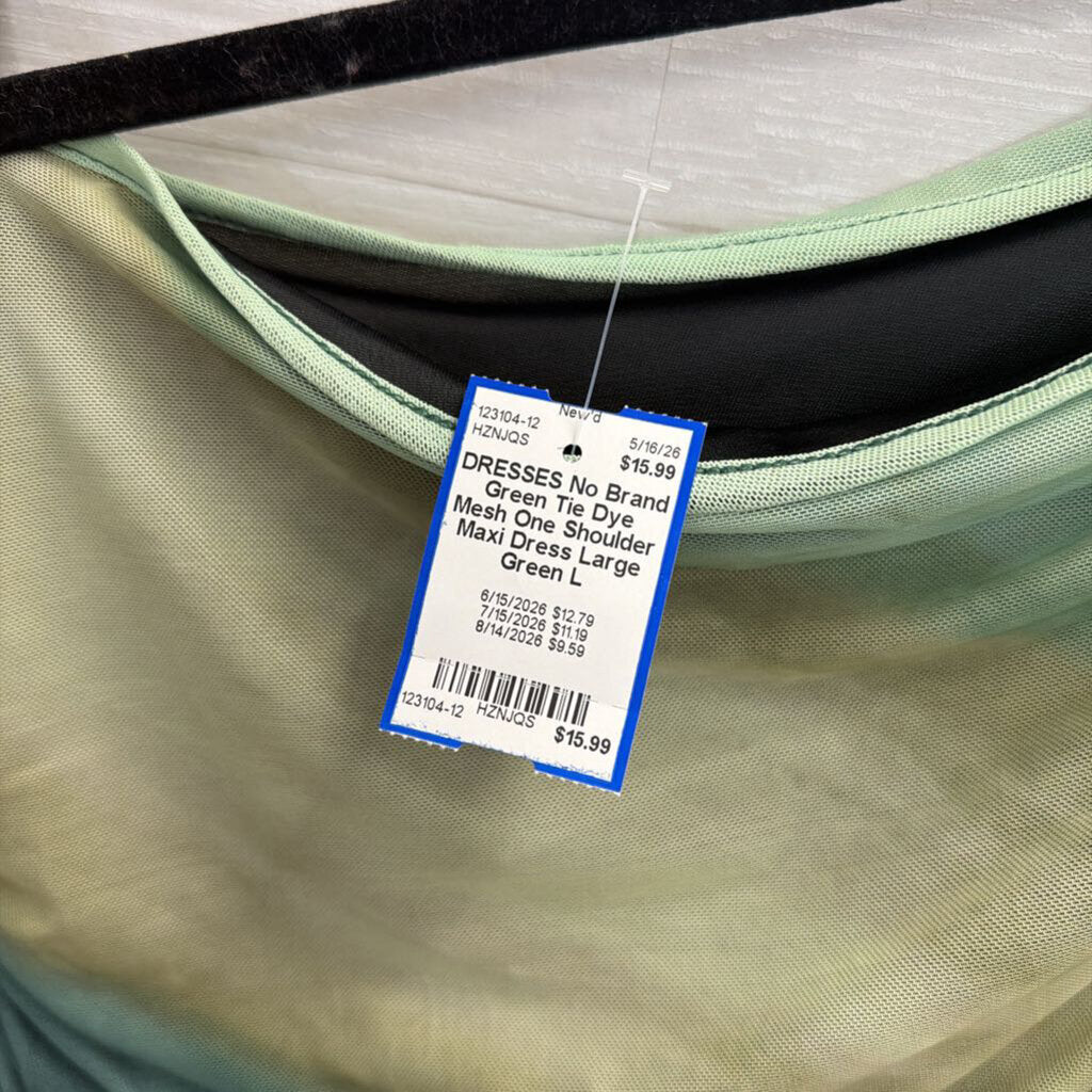 Green Tie Dye Mesh One Shoulder Maxi Dress Large