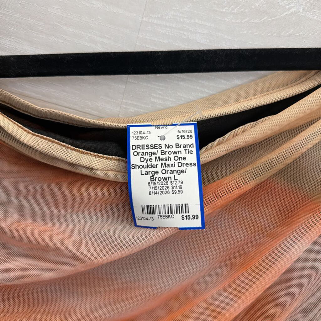 Orange/ Brown Tie Dye Mesh One Shoulder Maxi Dress Large