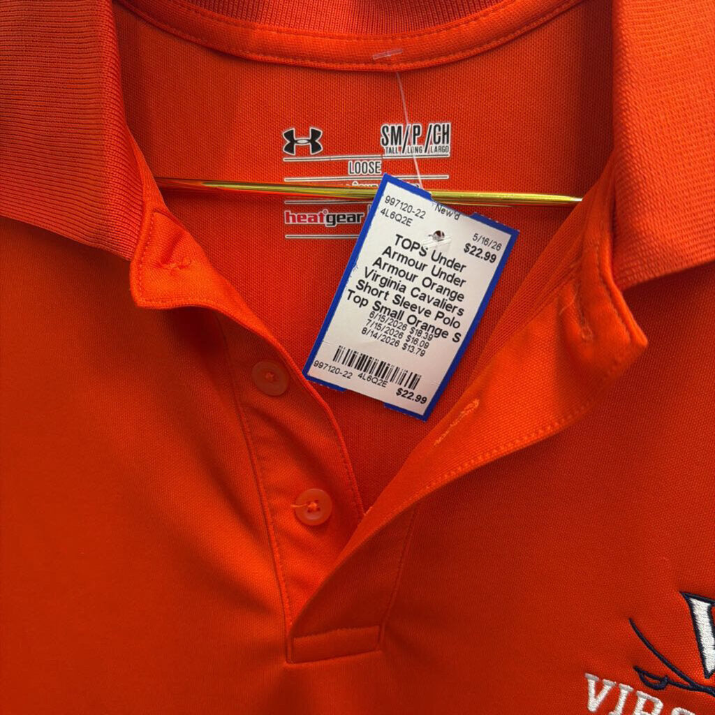Under Armour Orange Virginia Cavaliers Short Sleeve Polo Top Small