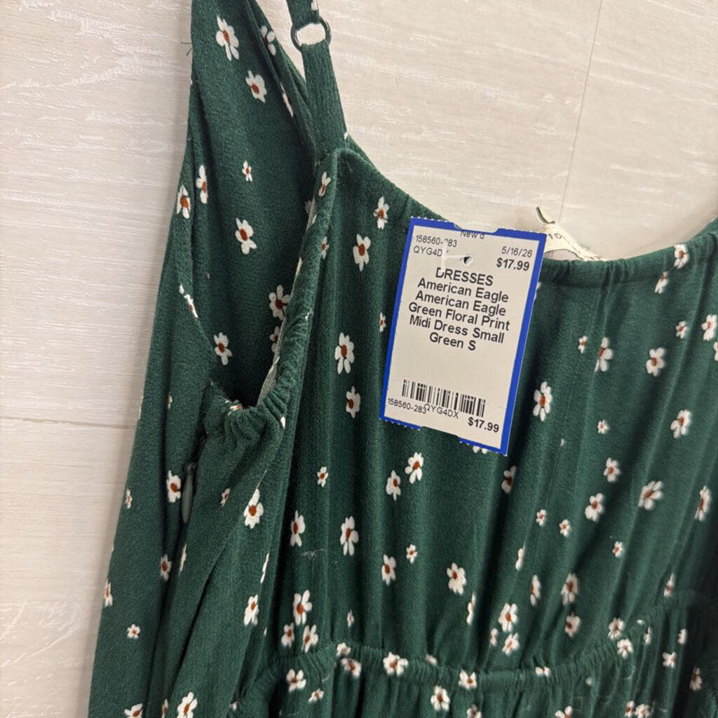 American Eagle Green Floral Print Midi Dress Small