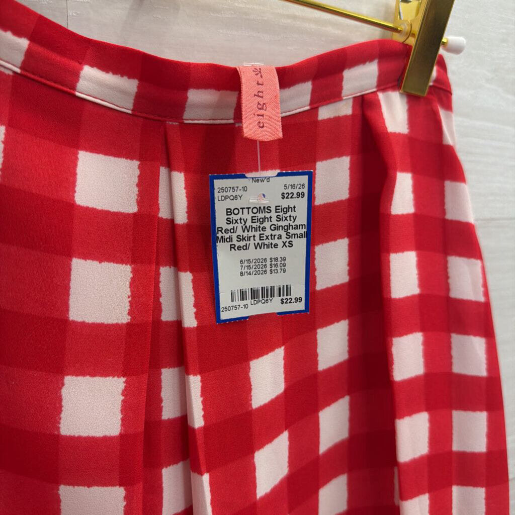 Eight Sixty Red/ White Gingham Midi Skirt Extra Small
