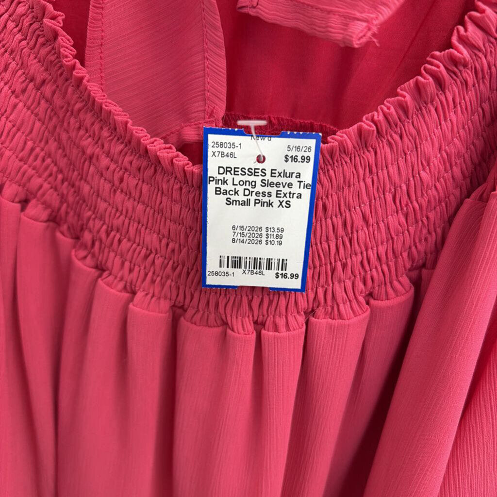 Pink Long Sleeve Tie Back Dress Extra Small