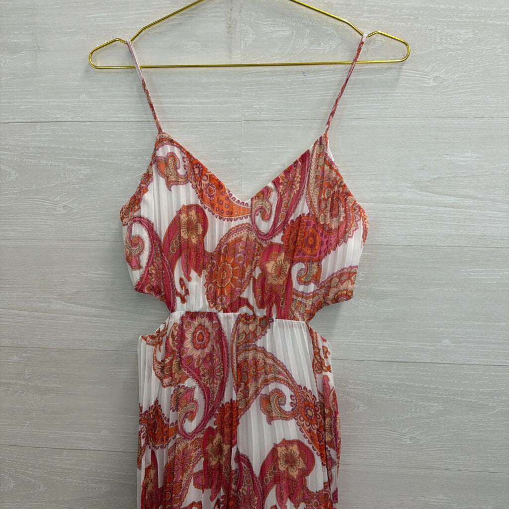 Express White/ Pink Print Pleated Maxi Dress Small