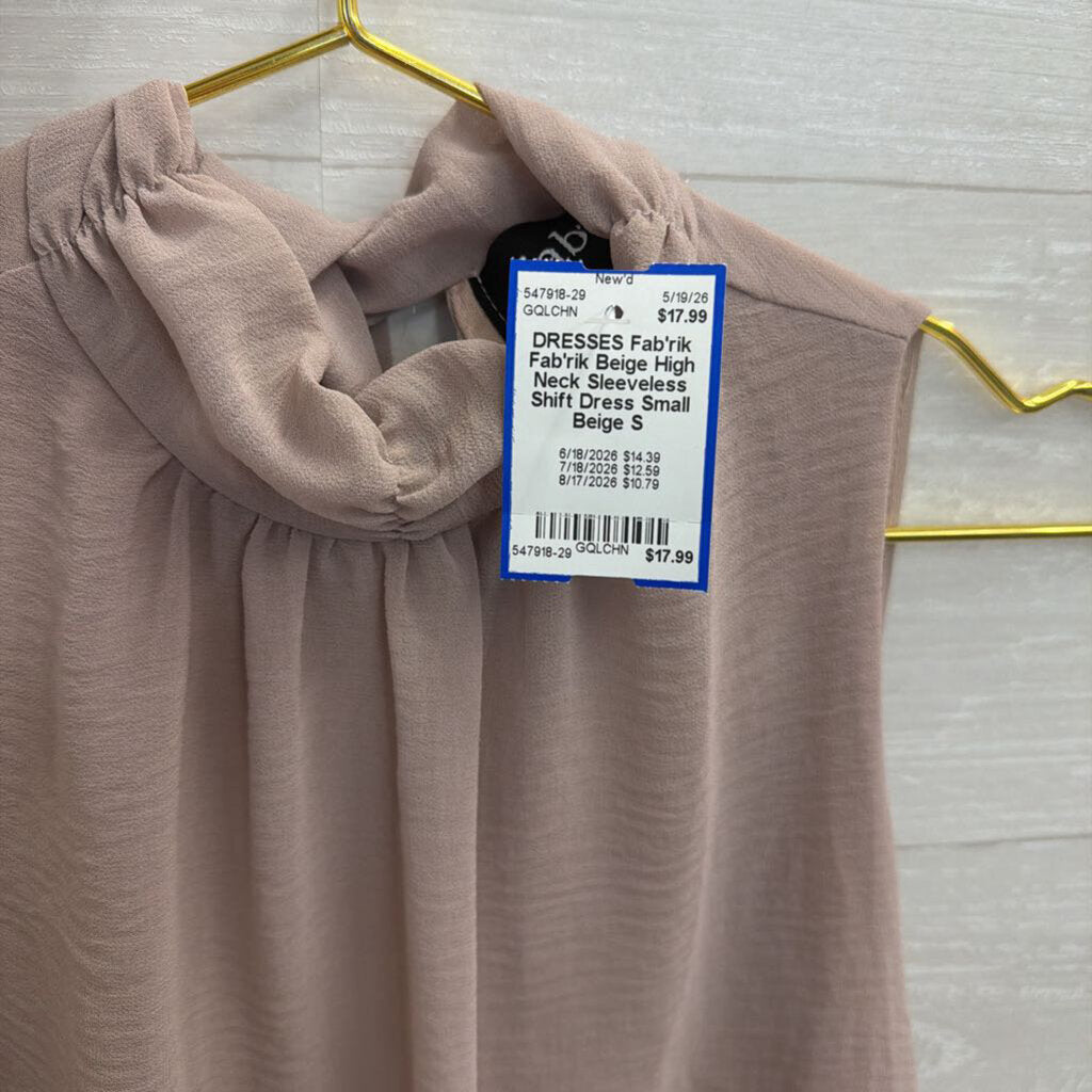 Fab'rik Beige High Neck Sleeveless Shift Dress Small