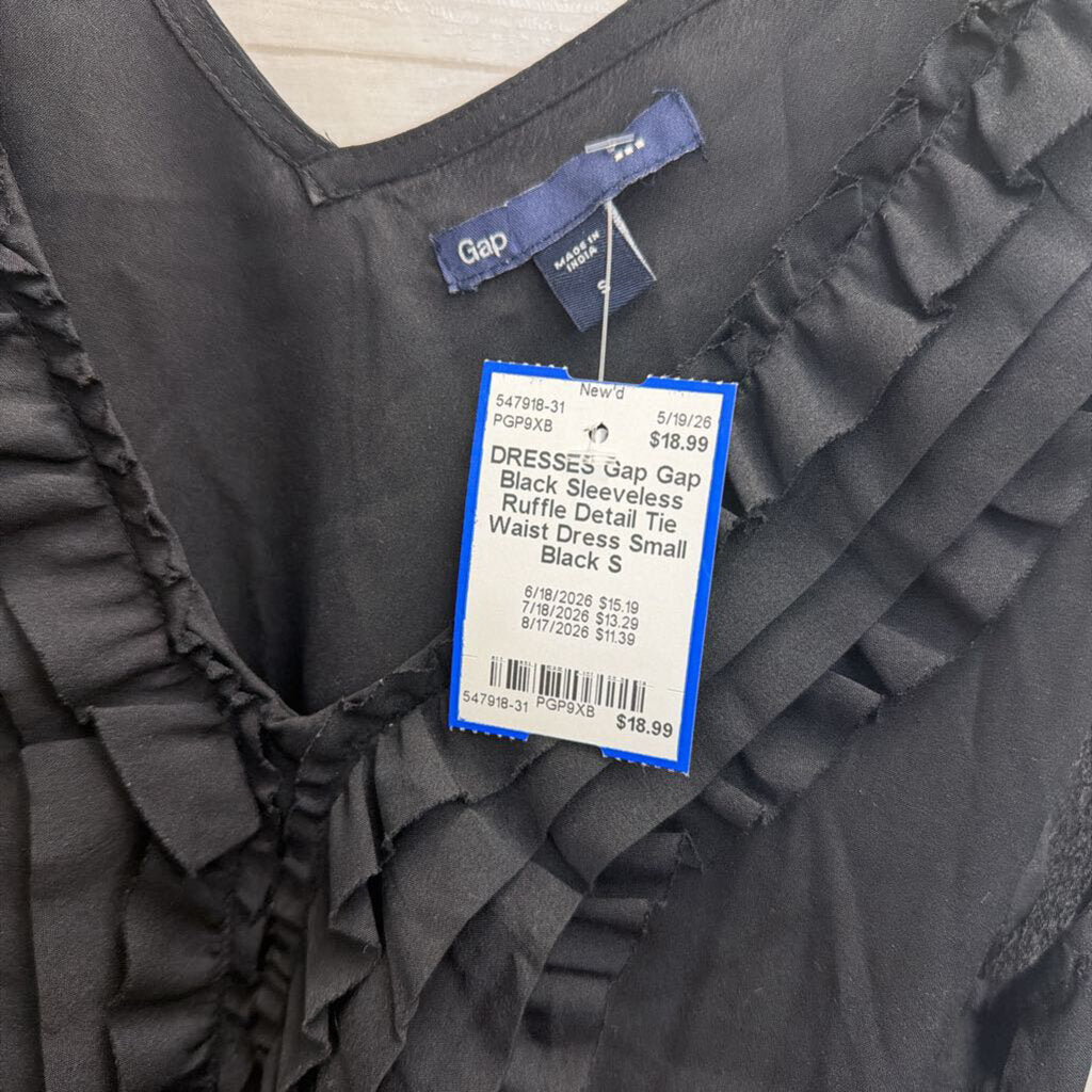 Gap Black Sleeveless Ruffle Detail Tie Waist Dress Small