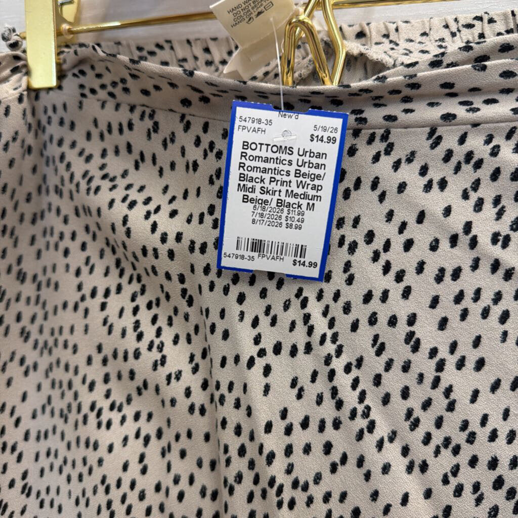 Urban Romantics Beige/ Black Print Wrap Midi Skirt Medium