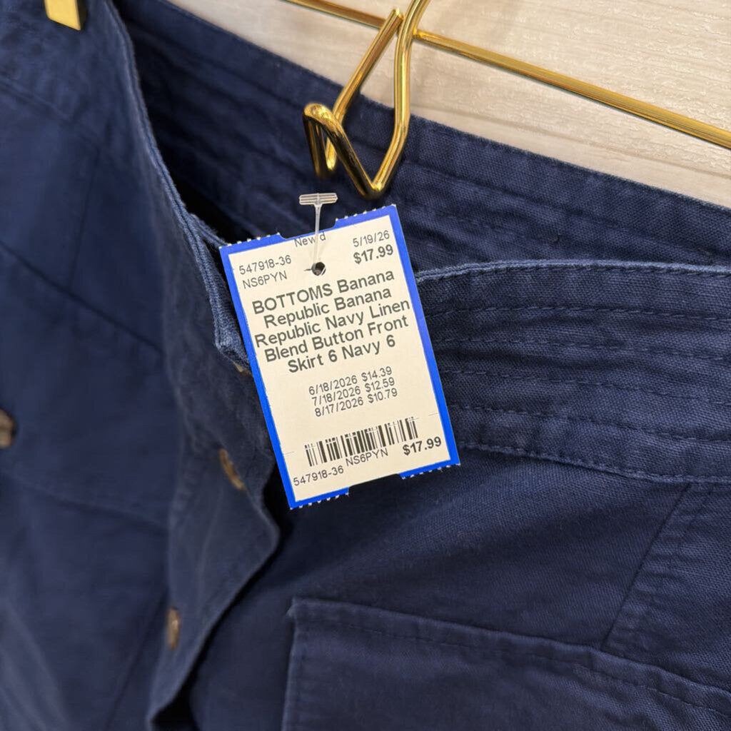 Banana Republic Navy Linen Blend Button Front Skirt 6