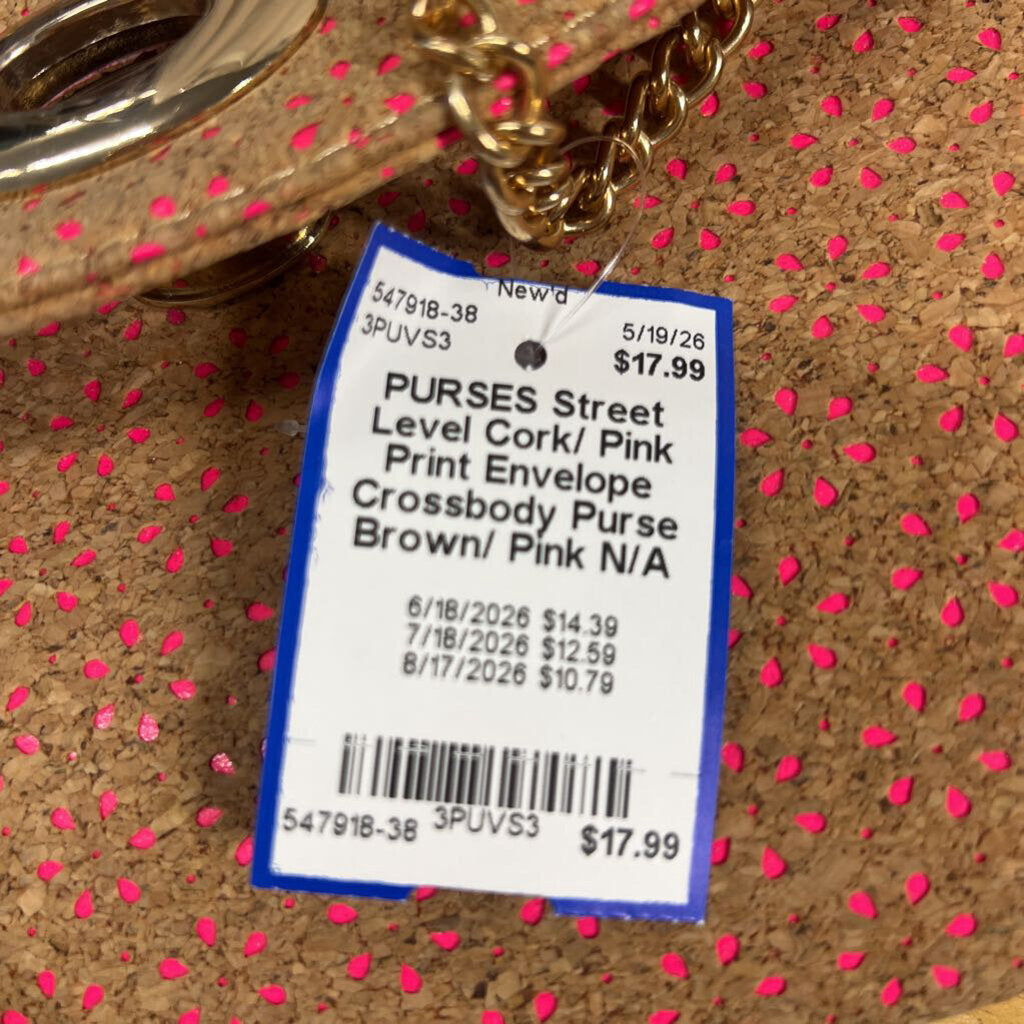 Cork/ Pink Print Envelope Crossbody Purse