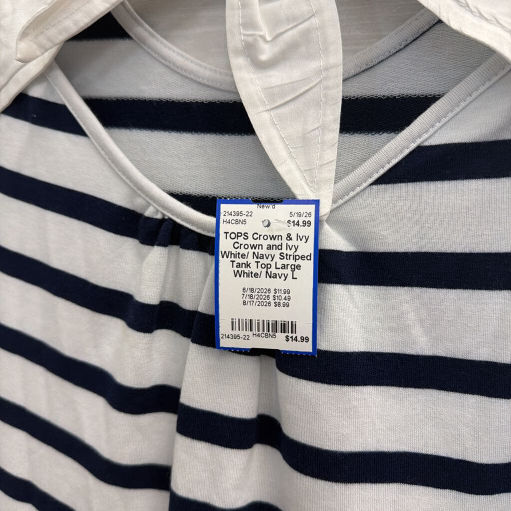Crown and Ivy White/ Navy Striped Tank Top Large