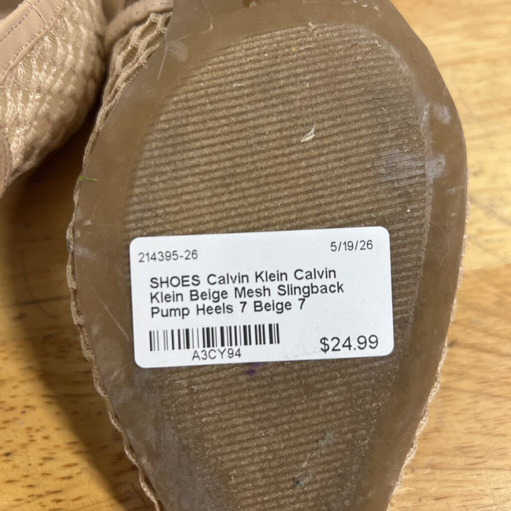 Calvin Klein Beige Mesh Slingback Pump Heels 7