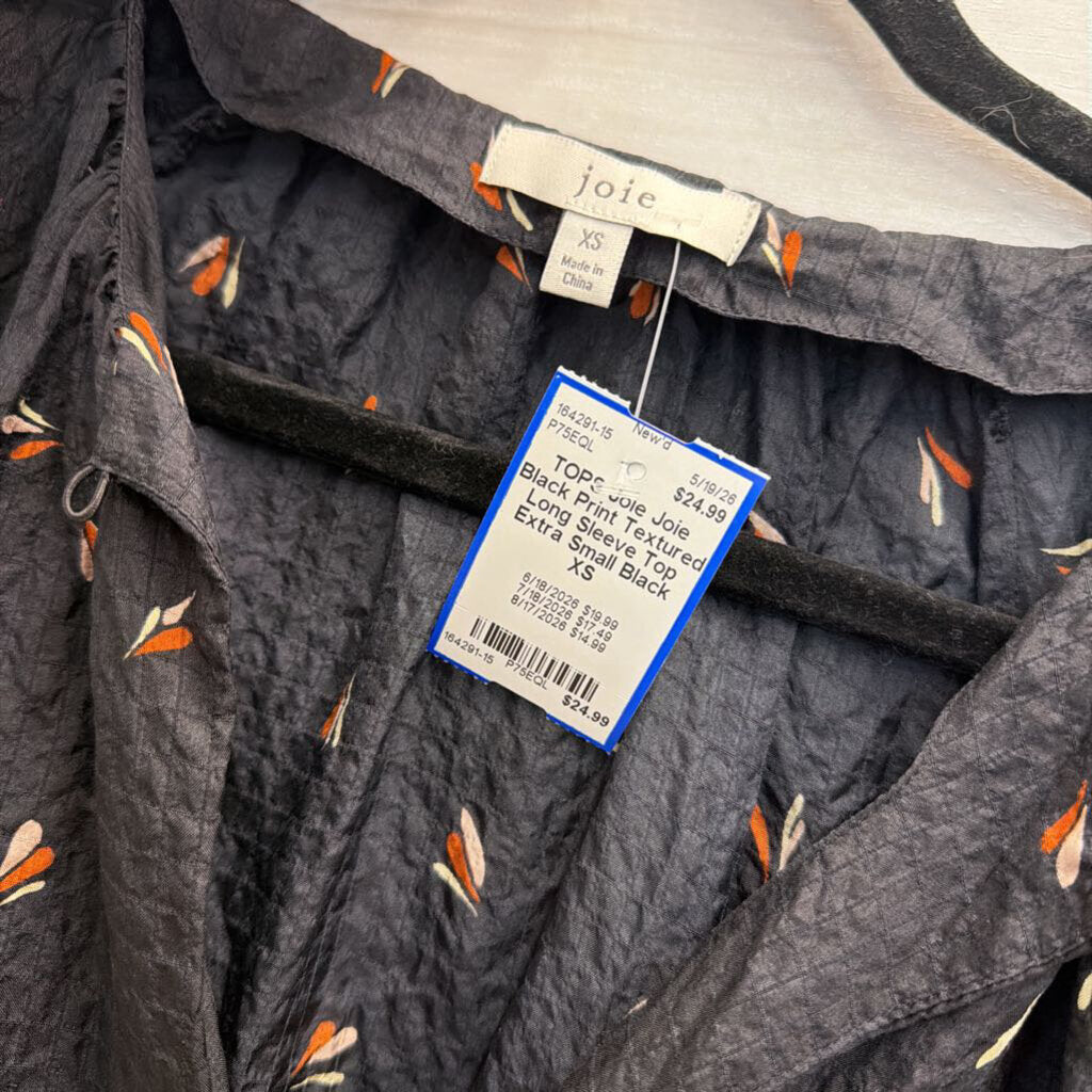 Joie Black Print Textured Long Sleeve Top Extra Small