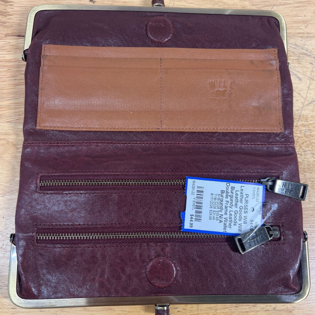 Will Leather Goods Burgundy Leather Double Frame Wallet