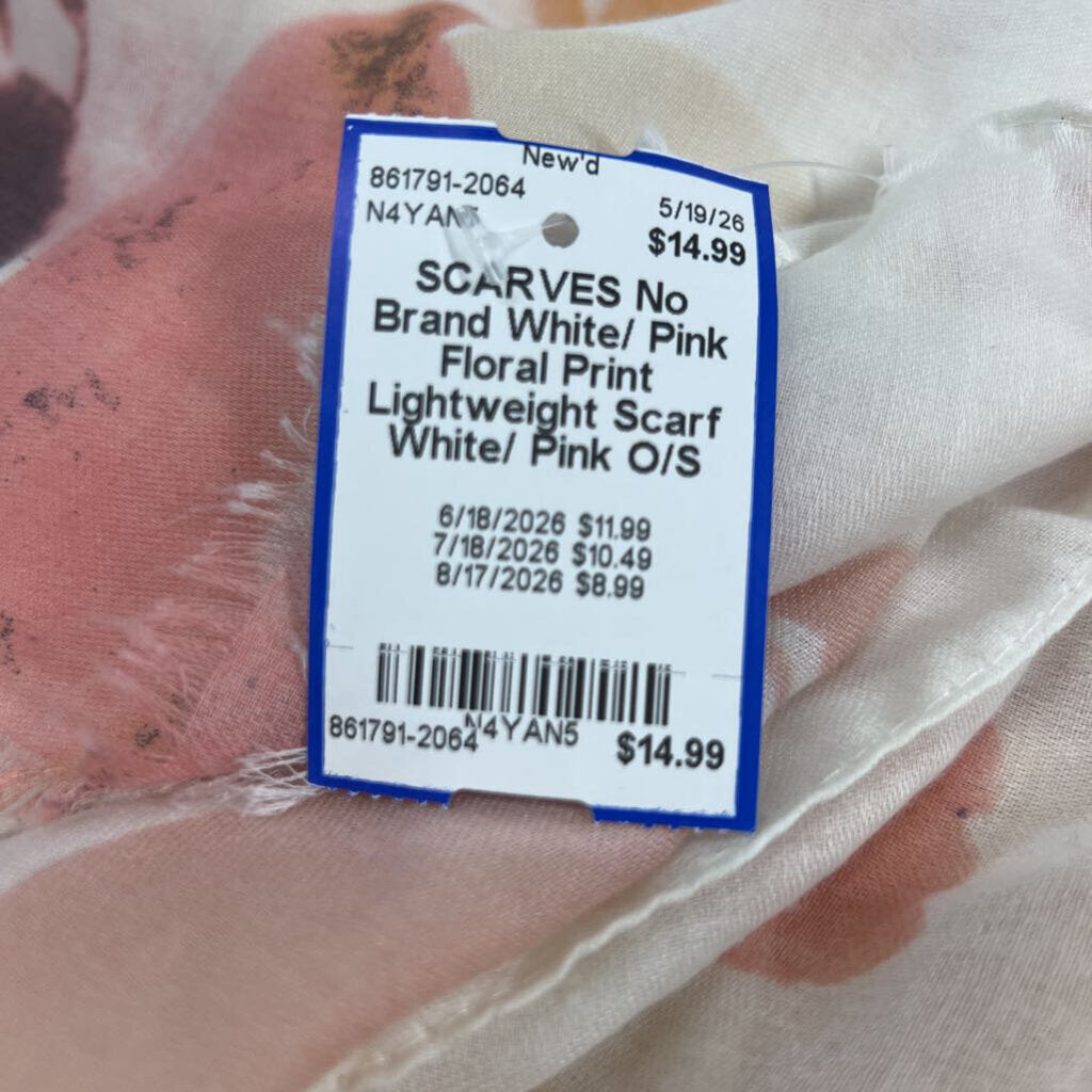 White/ Pink Floral Print Lightweight Scarf