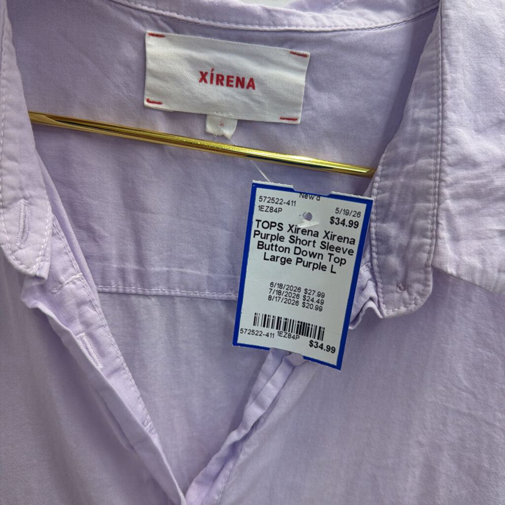 Xirena Purple Short Sleeve Button Down Top Large