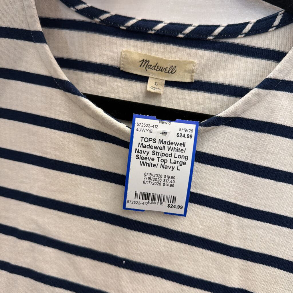Madewell White/ Navy Striped Long Sleeve Top Large