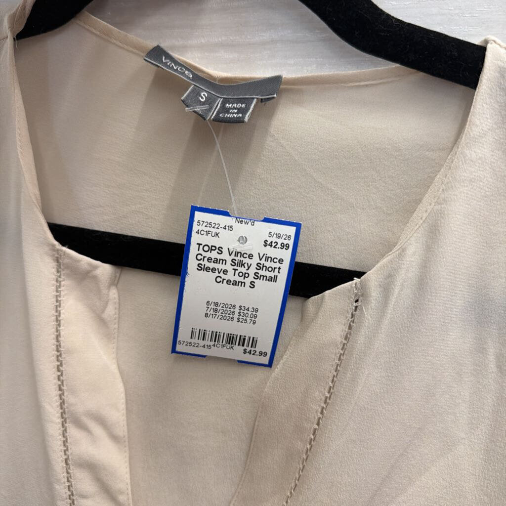Vince Cream Silky Short Sleeve Top Small