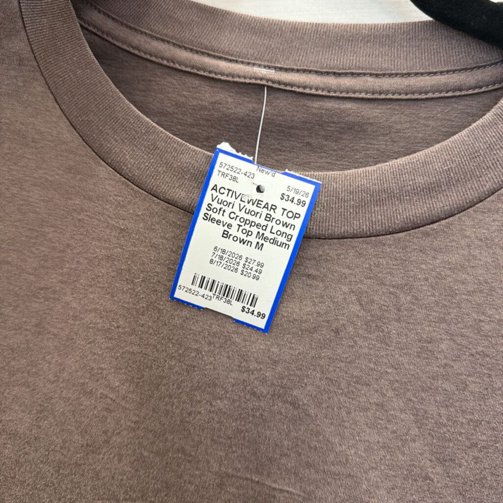Vuori Brown Soft Cropped Long Sleeve Top Medium
