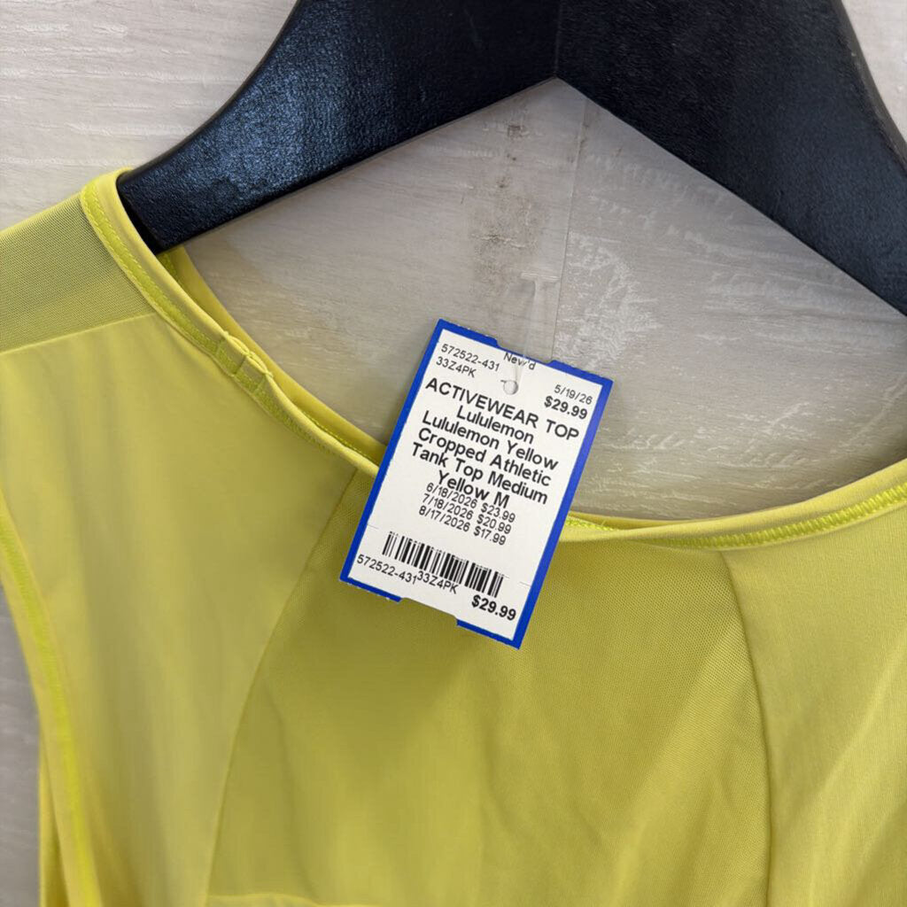 Lululemon Yellow Cropped Athletic Tank Top Medium