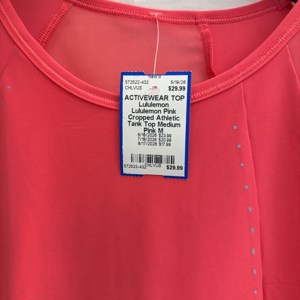 Lululemon Pink Cropped Athletic Tank Top Medium