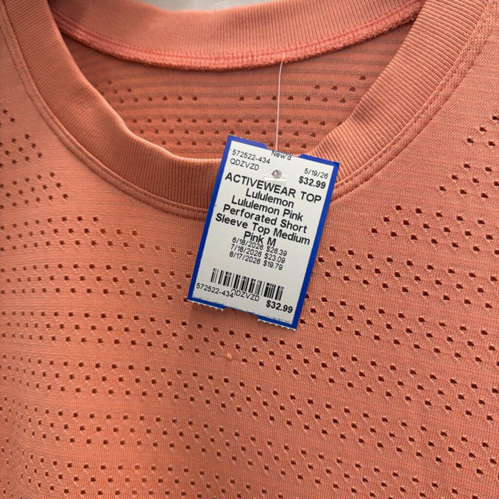Lululemon Pink Perforated Short Sleeve Top Medium