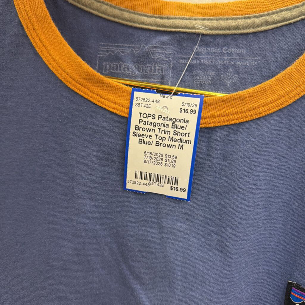 Patagonia Blue/ Brown Trim Short Sleeve Top Medium