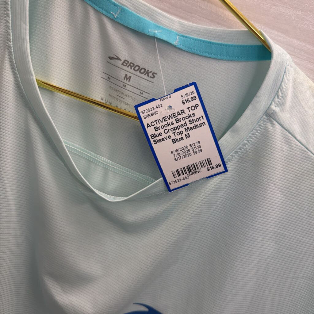 Brooks Blue Cropped Short Sleeve Top Medium