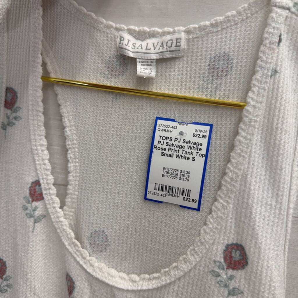 PJ Salvage White Rose Print Tank Top Small