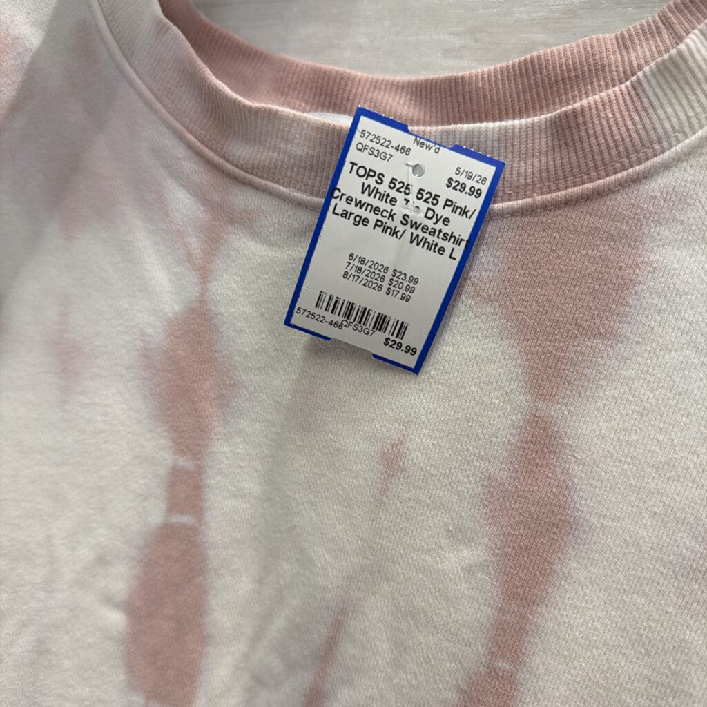 525 Pink/ White Tie Dye Crewneck Sweatshirt Large
