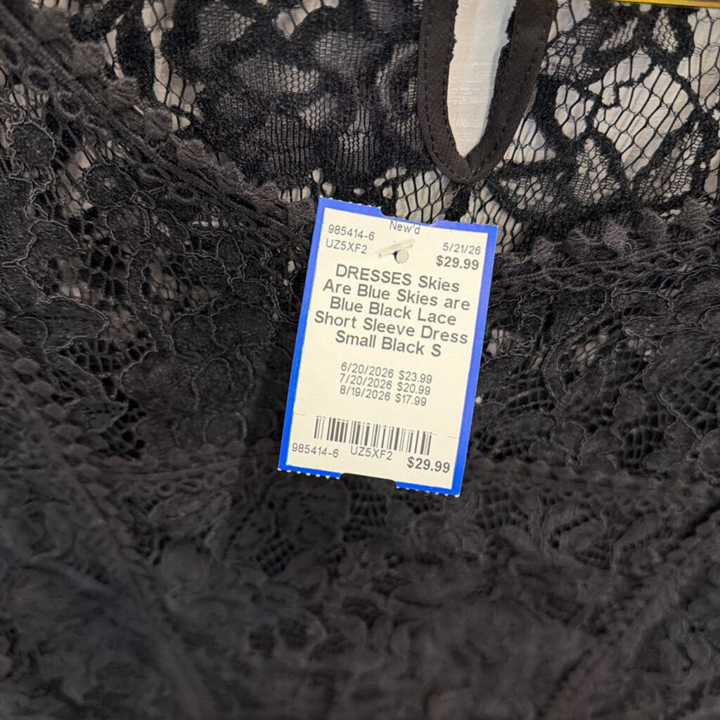 Skies are Blue Black Lace Short Sleeve Dress Small