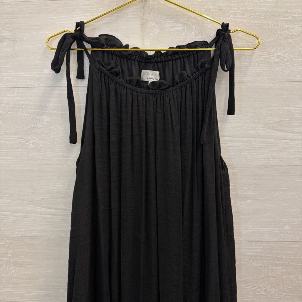 Signature by Robbie Bee Black Sleeveless Tie Strap Dress 1X Signature by Robbie Bee Black Sleeveless Tie Strap Dress 1X
