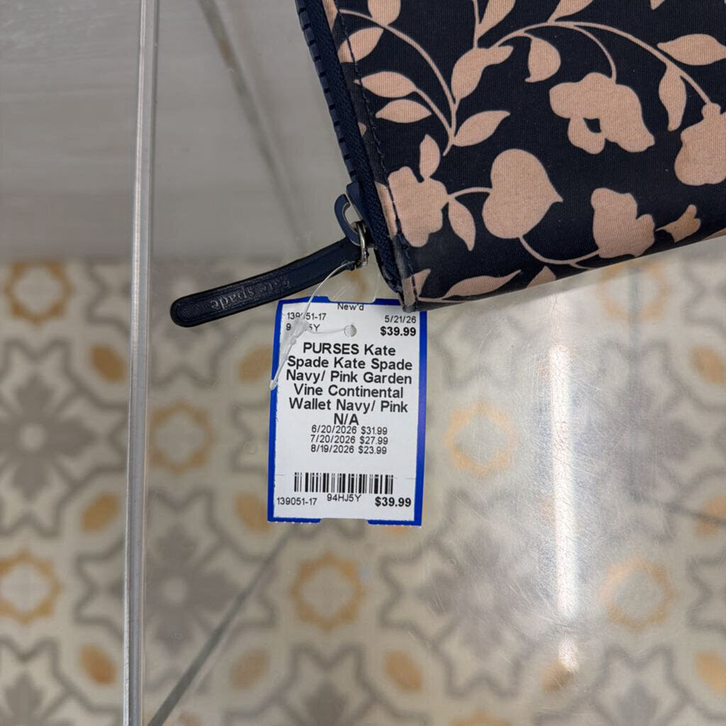 Kate Spade Navy/ Pink Garden Vine Continental Wallet