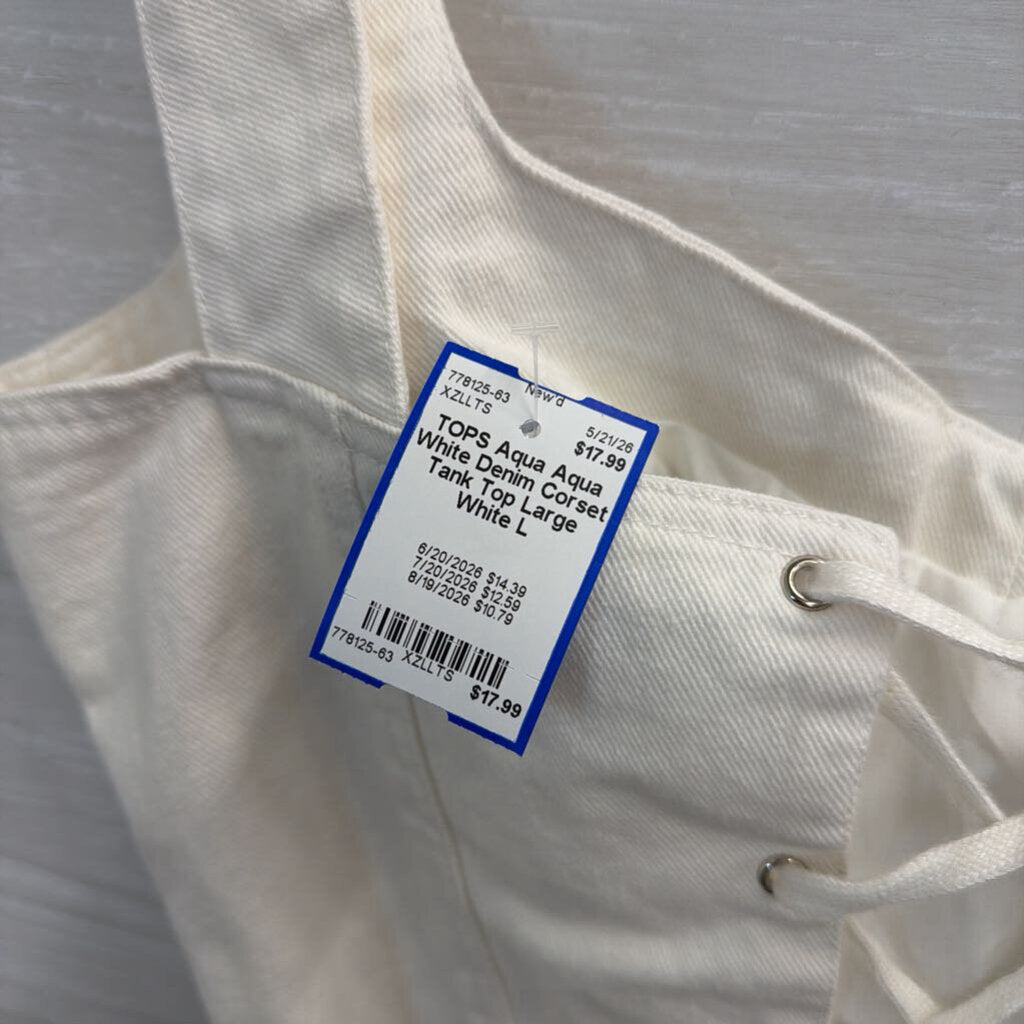 Aqua White Denim Corset Tank Top Large