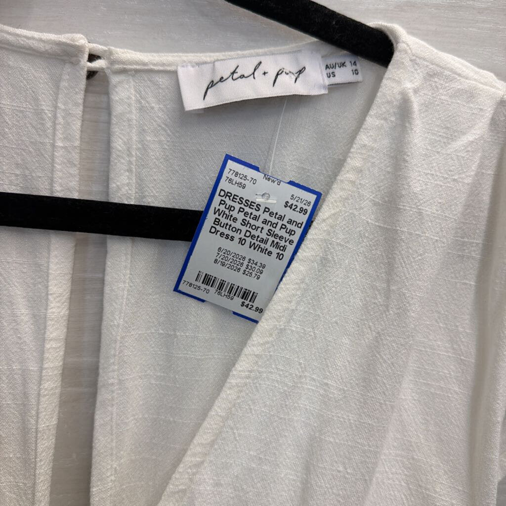 Petal and Pup White Short Sleeve Button Detail Midi Dress 10
