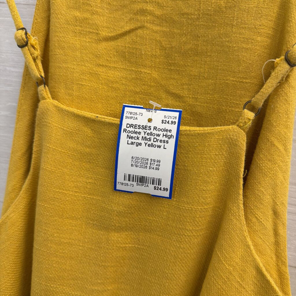 Roolee Yellow High Neck Midi Dress Large
