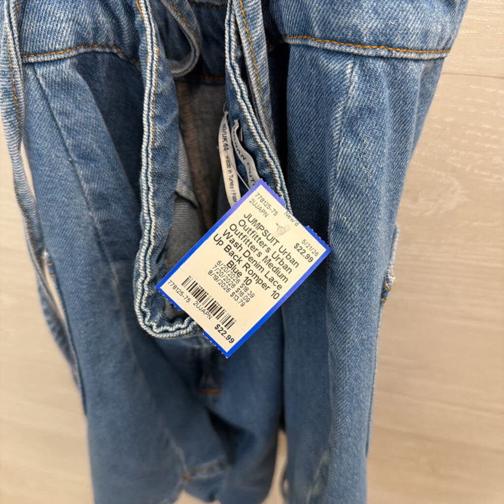 Urban Outfitters Medium Wash Denim Lace Up Back Romper 10