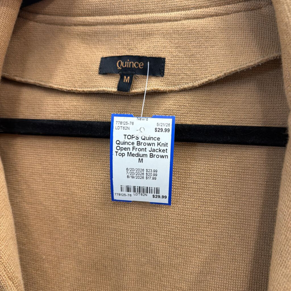 Quince Brown Knit Open Front Jacket Top Medium