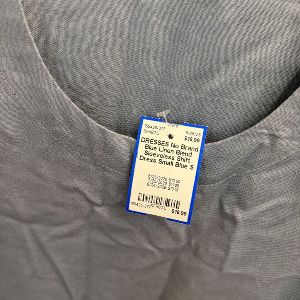 Blue Linen Blend Sleeveless Shift Dress Small