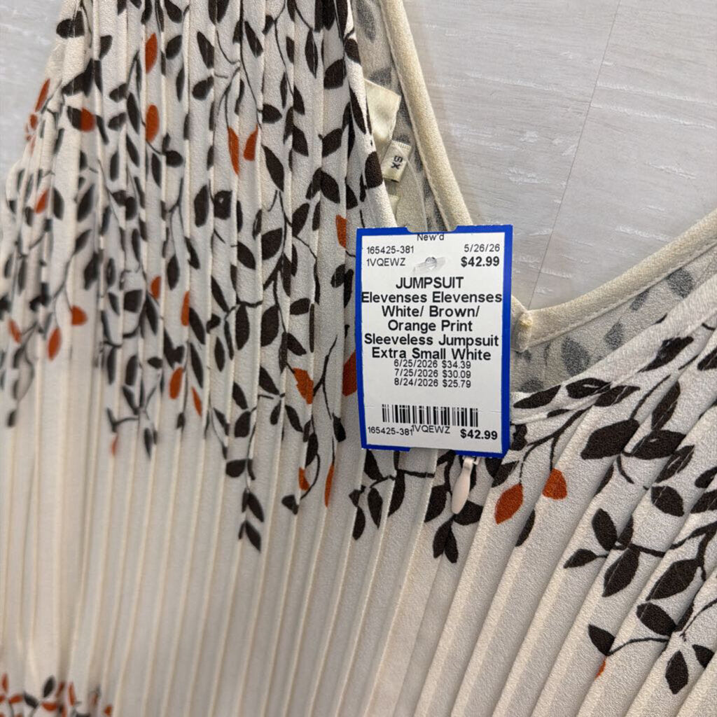 Elevenses White/ Brown/ Orange Print Sleeveless Jumpsuit Extra Small