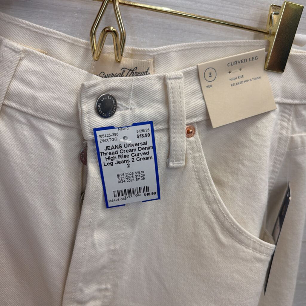 Cream Denim High Rise Curved Leg Jeans 2