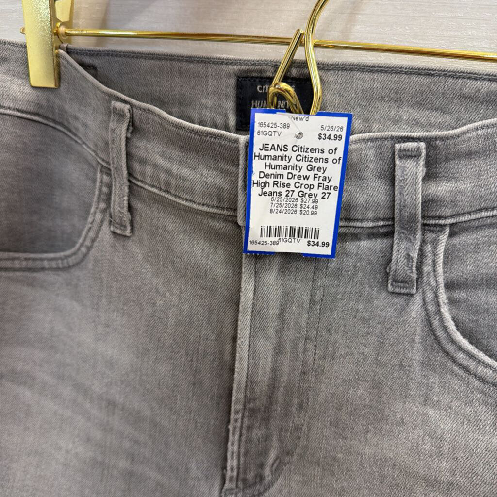 Citizens of Humanity Grey Denim Drew Fray High Rise Crop Flare Jeans 27