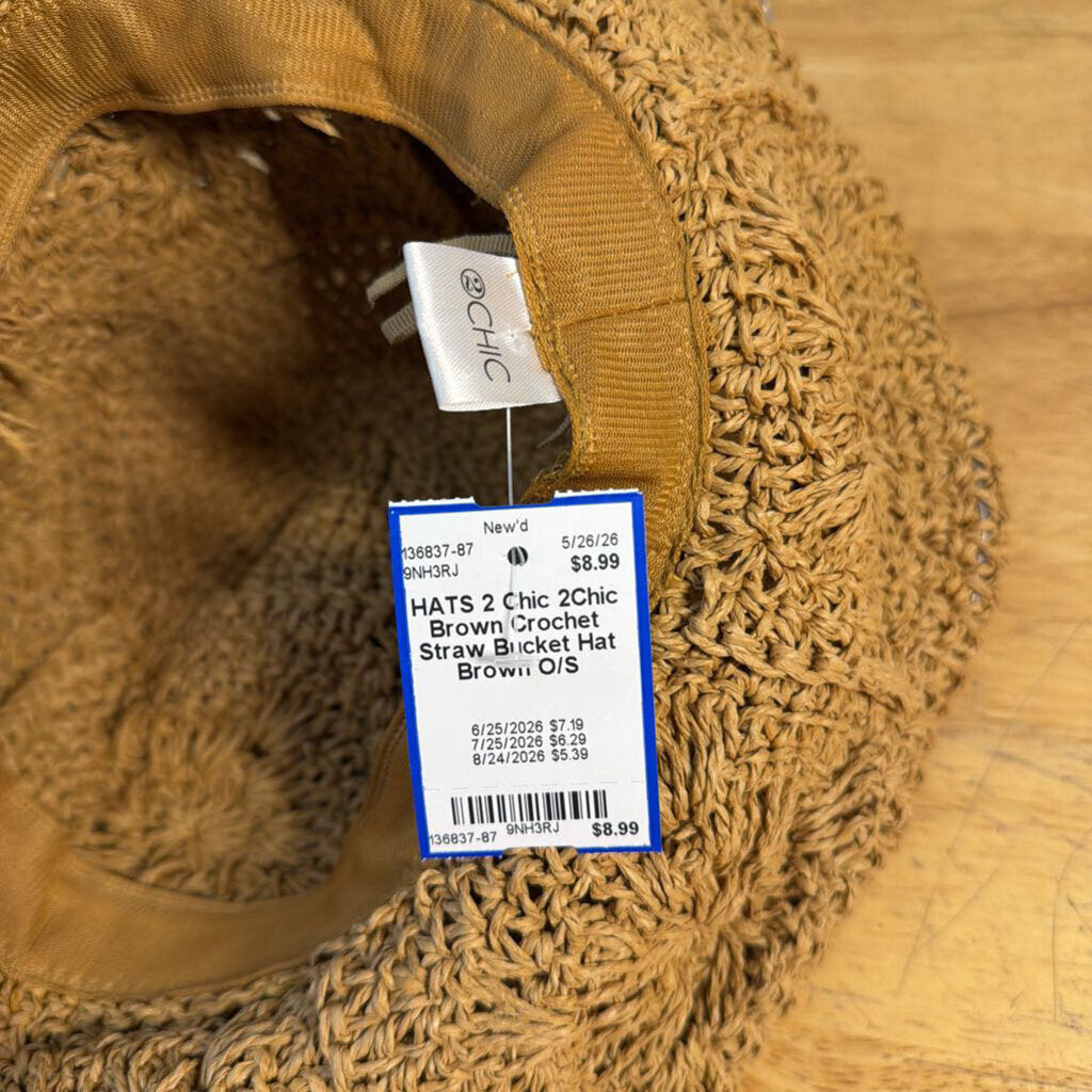 2Chic Brown Crochet Straw Bucket Hat