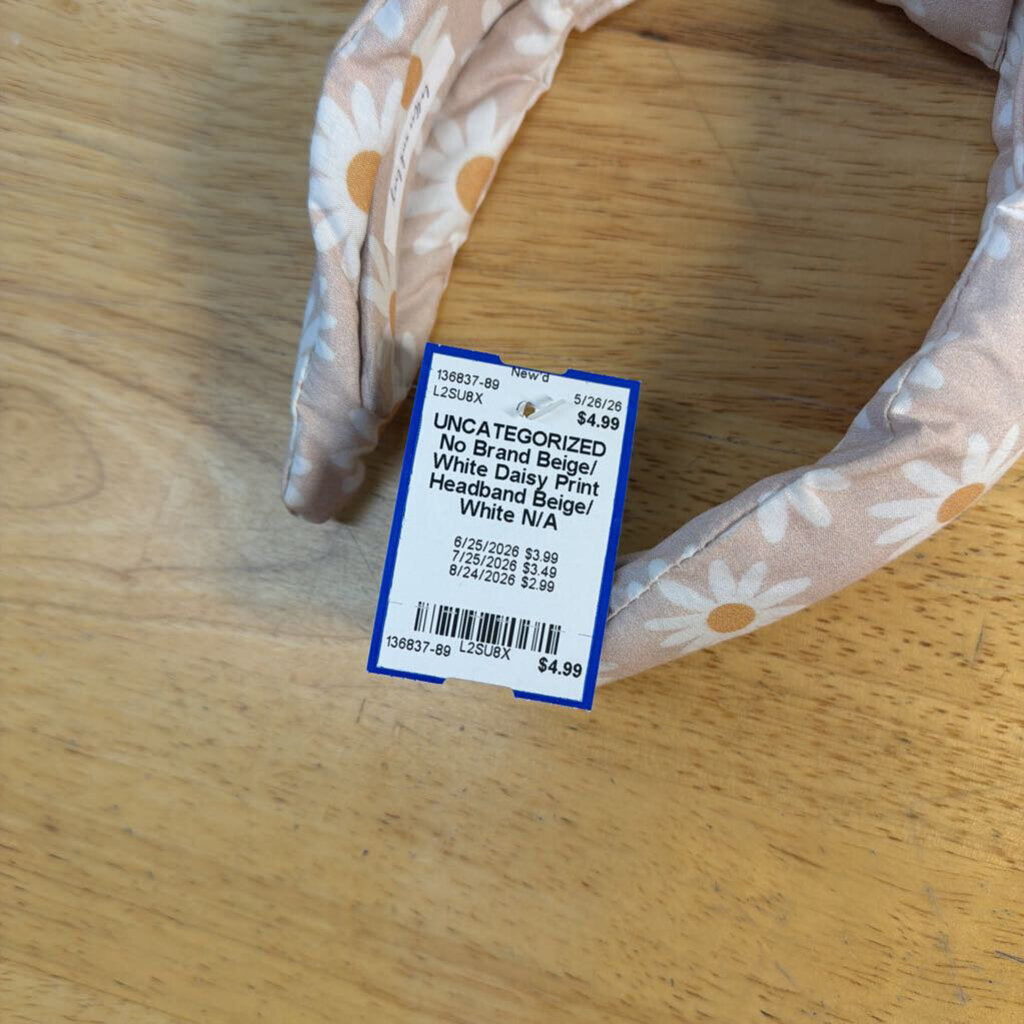 Beige/ White Daisy Print Headband