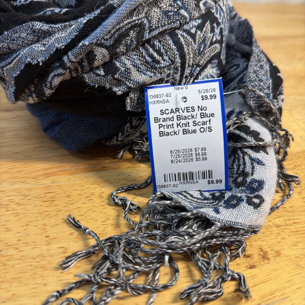 Black/ Blue Print Knit Scarf