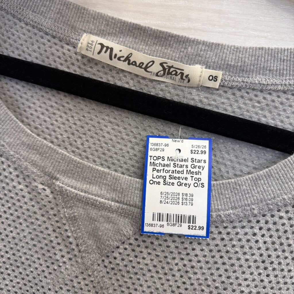 Michael Stars Grey Perforated Mesh Long Sleeve Top One Size