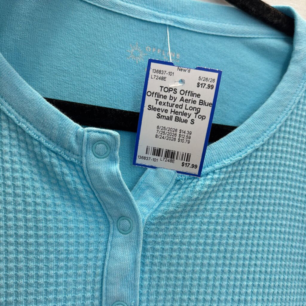 Offline by Aerie Blue Textured Long Sleeve Henley Top Small