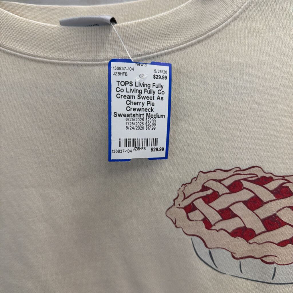 Living Fully Co Cream Sweet As Cherry Pie Crewneck Sweatshirt Medium