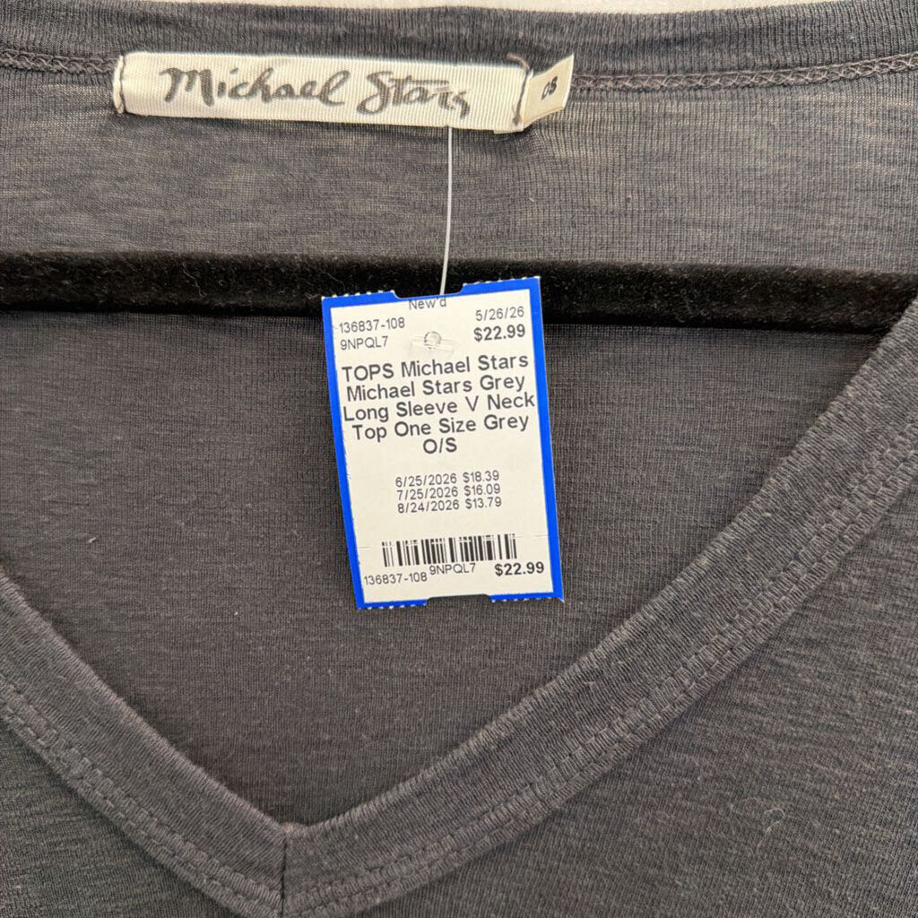 Michael Stars Grey Long Sleeve V Neck Top One Size