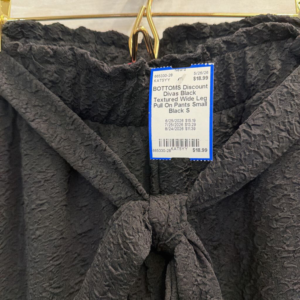 Black Textured Wide Leg Pull On Pants Small