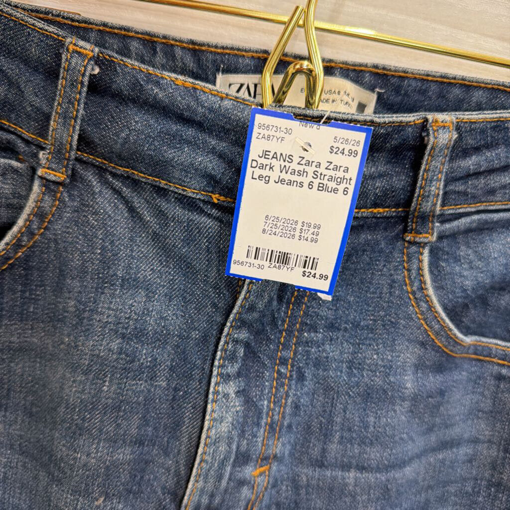 Zara Dark Wash Straight Leg Jeans 6